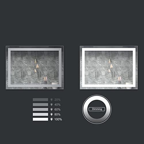 HAUSCHEN 36x48 inch LED Lighted Bathroom Vanity Mirror with CRI 95 Dimmable Brightness Light
