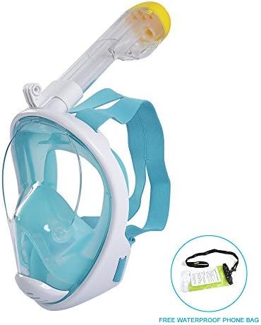 Full Face Snorkel,GOLDEN V Diving Panoramic View Mask with Anti-Fog Lenses,+phone Waterproof Pouch for adult (White+Green, M)