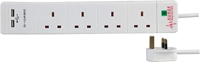 PRO ELEC PEL00096 4 Gang USB Surge Protected Extension Lead 1 m White