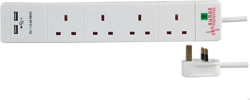 PRO ELEC PEL00096 4 Gang USB Surge Protected Extension Lead 1 m White