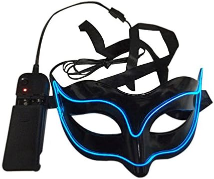 discoGoods Men and Women Light Up Half Face Venetian Mask Party Bar Cold Light El Wire Sexy Fox Mask Masquerade Decoration (Blue)