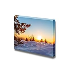 Dramatic Winter Sunset Snow on The Ground in The Highlands of Bavaria Trees and Twigs - Canvas Art Wall Art - 12" x 18"