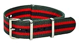 20mm Nato Ss Nylon Striped Green / Red Interchangeable Replacement Watch Band Strap