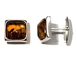 Amber Sterling Silver Square Men Cufflinks