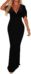 Black Dresses for Women Sexy V Neck Short Sleeve