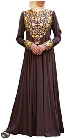 friendGG Women Muslim Maxi Dress Dubai Abaya Printed Robe Loose Long Sleeve Swing Dresses Islam Kaftan Clothes