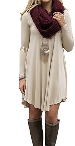 SETENOW Women's Long Sleeve T-Shirt Dress V-Neck Casual Loose Tunic Top Shirt
