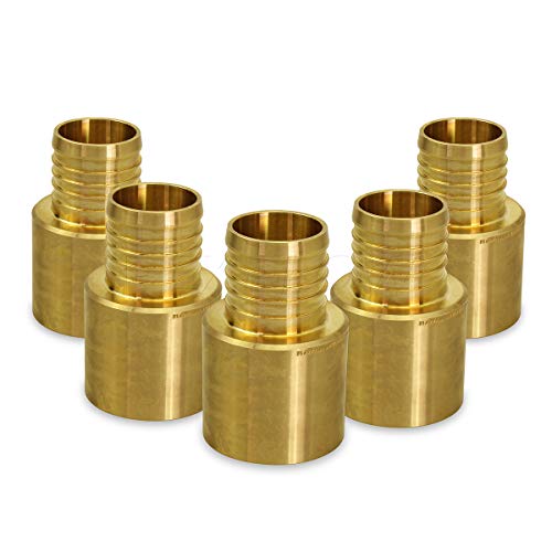 Pexflow PSFA1234-5 Female Sweat Copper Adapter X Pex Barb Pipe Fitting, 1/2 x 3/4, Brass, 5 pack