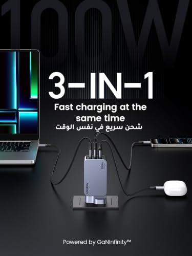 UGREEN Nexode Pro 100W Type C Charger, GaN II Tech 3-Port Laptop Power Charing Adapter Fast Wall Charge Plug Compatible for MacBook Air, Dell XPS, iPad, iPhone 17 Pro Max, 45W Samsung S25/S24 Ultra