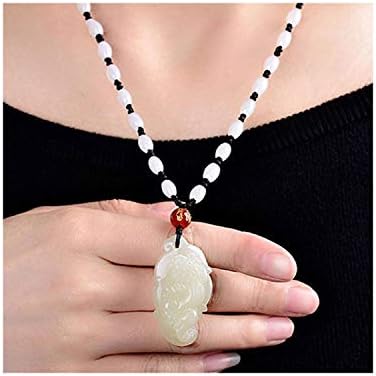 White Hetian Natural Stone Pendant Pi Xiu Leaves Pendant Sweater Chain Necklace Lucky for Men Women Jewelry