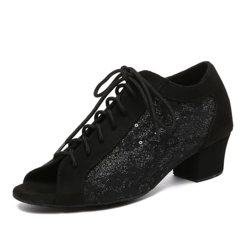 RUYBOZRY Women Latin Dance Shoes Lace up Ballroom Practice Dance Shoes Latin Salsa Practice Performance Dance Shoes,Model L595