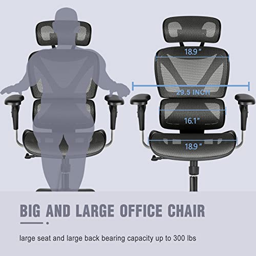 Gabrylly Ergonomic Office Chair, Large Mesh Chair with Lumbar Support