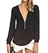 Amoin Womens Long Sleeve V Neck Zipper Sexy Chiffon Pullover Blouse T-shirt
