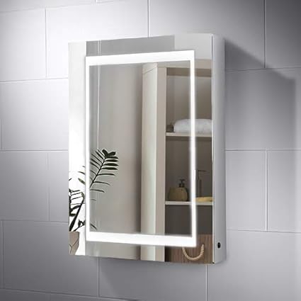 Pebble Grey Bathroom Mirror Cabinet Nimbus Led Illuminated Bathroom Cabinet Mirror With Shaver Socket Demister Pad 500 X 700 Mm Amazon Co Uk Kitchen Home