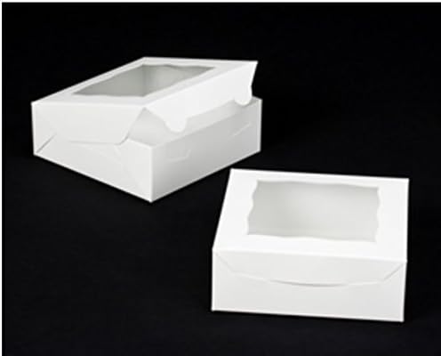 White Bakery Box with Window - 25 Pack- 7 X 7 X 2 1/2 in - Best for pastries, cupcakes, cookies, cakes and more - Also Environmentally Friendly- with window lock and tab box - by California Containers
