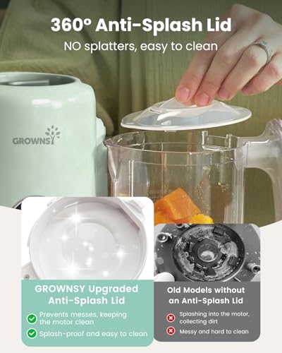 Grownsy Baby Food Maker with Steam Basket, One Step Baby Food Processor Steamer Puree Blender Grinder Mills Machine, Auto Cooking Grinding and Sterili-zing for Healthy Homemade Baby Food, Green