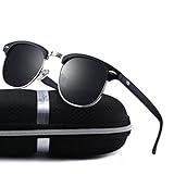wearPro Clubmaster Sunglasses for Men Women Retro Semi-Rimless Polarized Sun Glasses WP1006 (matte_black)