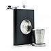 The Original Shot Flask - 8oz Hip Flask with a Built-in Collapsible Shot Glass - Stainless Steel with Premium Bonded Leather Wrapping (Black)