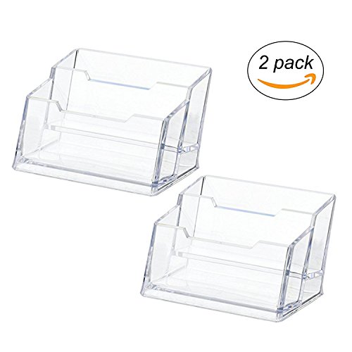 Maogear Business Card Case Holder, 2 Tier Premium Acrylic Clear Business Card Holder Display, Plastic Business Card Stand Organizer for Office (2 Pack)