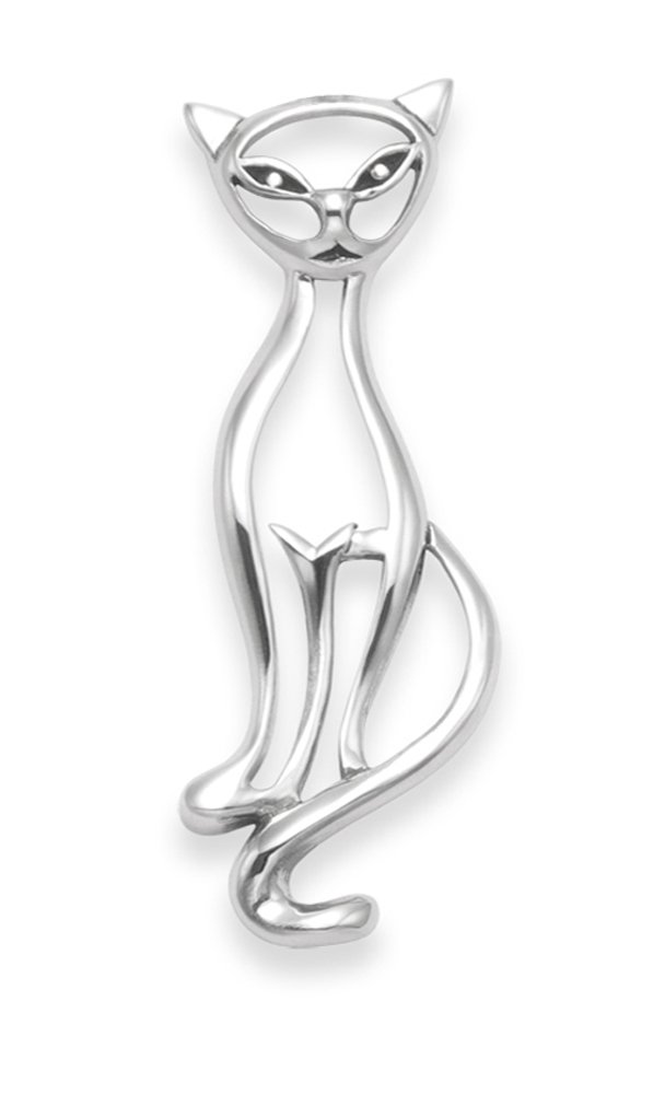 Open Design Sterling Silver Cat Brooch for Women - Size 39 x 10 mm (1.5 Inches) - Gift Boxed 9014