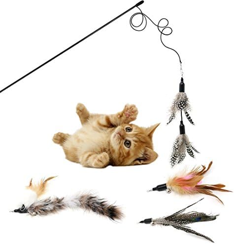 KEKH Feather Wand Cat Toy (Includes 5x Feather Refills), these Natural Feathers are Guaranteed to Drive Your Cat Wild