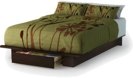 South Shore Holland Full/Queen Platform Bed with Drawer | Full-Extension Metal Slides (Mocha)