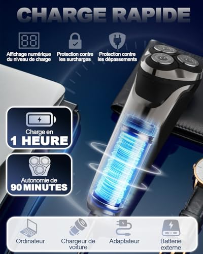 Professional Men's Electric Shaver with LCD Display, 4D Wireless Rotary Shaver