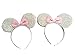 2 Pack Sparkling Silver Mickey/Minnie Mouse Ears Headband For Boys Girls, Parties, Disneyland, More (Sparkling Silver With Pink Bow)