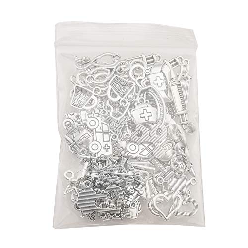 Youdiyla 70 Doctor Charms Collection, Nurse Stethoscope Ambulance Double Snake Stick Nurse Cap with Love Rx Letter Microscope Measuring Cup Syringe Charms Metal Pendant Craft Findings (HM297) - Thumbnail 5
