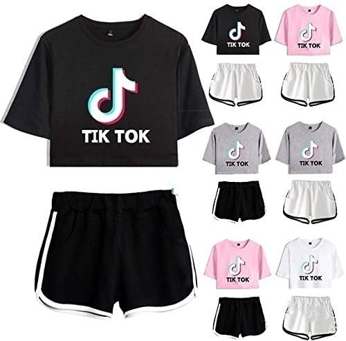 CCDSR-Girls Crop Top & Shorts 2 Pieces Short Sleeve T-Shirt Top and Shorts Set Gym Workout Running Tracksuit Summer Casual Sportswear Pajamas Yoga Clothes(Metro Size is M Size)