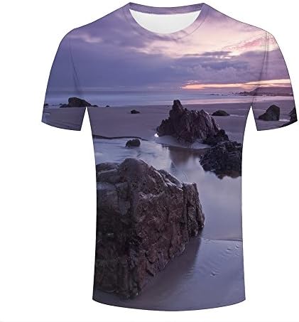 huijiameikeji Men Casual 3D T-Shirt Printed Pattern Dusk Rocks and Beach Summer Short Sleeve Tee Top 3XL
