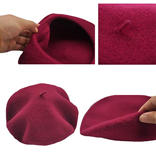 Bonaweite French Wool Berets Hat Classic Fashion Warm Beanie Cap for Girls (Wine Red) - Thumbnail 2