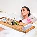 BAMBUROBA Bamboo Bathtub Caddy Tray Expandable for Luxury Bath,Bath Accessories & Table with Wine Glass Holder,Book Stand Bathroom Organizer with Extending Sides for Men/Women