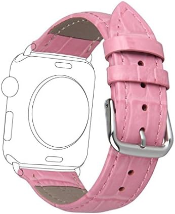 Fose Crocodile Pattern Genuine Leather Watch Band Strap for Apple Watch 38mm - Pink