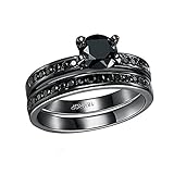2PCS Black Gold Princess Cut CZ Wedding Engagement Band Bridal Rings Jewelry Set