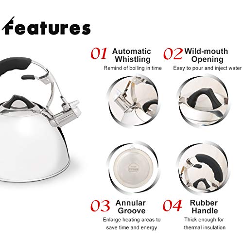 image for KARRISM Tea Kettle Stovetop Whistling 304 Stainless Steel Premium Stur