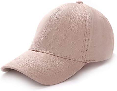 KVMV 6 Panel Faux Suede Leather Classic Adjustable Plain Hat Baseball Cap (Light Pink)