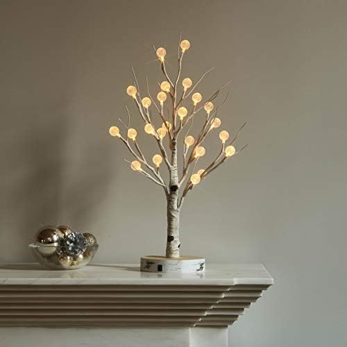 LITBLOOM Lighted Tabletop Birch Tree with Timer USB Plugin and Battery