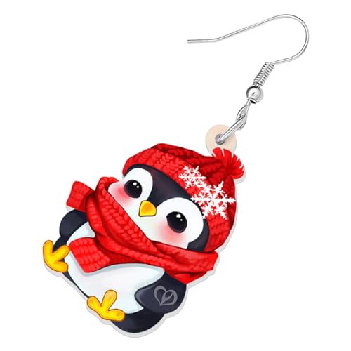 LONYOO Christmas Earrings Penguin for Women Girl Gifts Pendant Jewelry Santa Hat Red Scarf Decorations