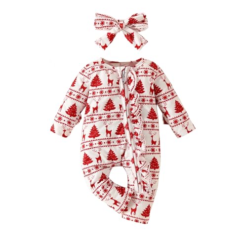 FOCUSNORM Toddler Christmas Baby Boy Girl Outfits Infant Fall Winter Clothes Cute Christmas Tree Jumnpsuit Long Sleeve Romper