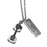 Original Strong Is Beautiful Necklace With Weight Lifting Barbell Dumbbell Pendant