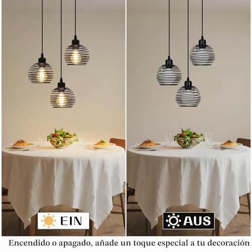 ZMH Vintage Black 3 Light Pendant Light with Cage E27 | Industrial Metal Design with 120cm Adjustable Cord for Dining Room Bulbs Not Included