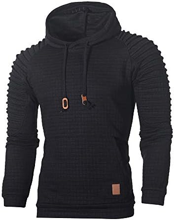 Men's Hoodies, Solid Casual Pullover Tops High Low Sweatshirt Pleated Long Sleeve T-Shirt Hooded Blouse