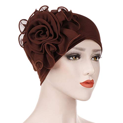 Nacome Chemo Caps Cancer Hats for Women,Ruffle Chemo Turban Headband Scarf Beanie Cap Hat for Cancer Patient (Coffee)