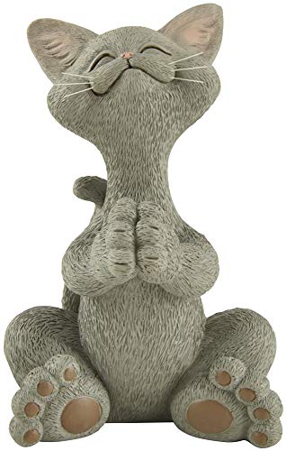 Whimsical Grey Cat Praying Figurine Cute Collectible - Happy Cat Collection - Cat Lover Gifts for Women, Cat Lover Gifts for Men, Cute Cat Gifts, Cat Office Desk Accessories, Cat Desk Decoration