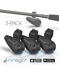 Cirago   Juego de 3 alarmas de cebo de pesca inteligentes con Bluetooth, con indicador LED brillante, sonido, vibración, notificaciones por empuje de alertas en la zona de pez a través de la aplicación de descarga gratuita para Apple iPhone Android Smartp