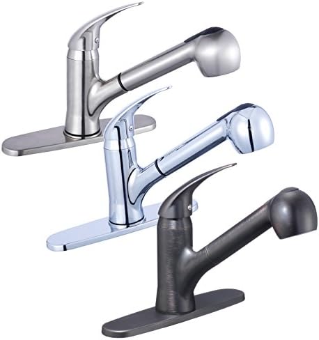 FREUER Utilita Collection: Pull Out Spray Kitchen Sink Faucet with Deck Plate, Brushed Nickel