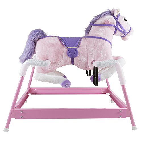Spring Rocking Horse Plush Ride on Toy with Adjustable Foot Stirrups