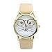 Top Plaza Fashion Women's Platinum Plated Mini Cat Glasses Analog Quartz Watch, PU Leather Strap Gold Tone - Beige Brown