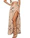LISASTOR Women Elastic High Waisted Floral Print Bohemian Maxi Skirts Split Hem Tie up Bikini Cover Up Long Beach Skirt (S, Beige)